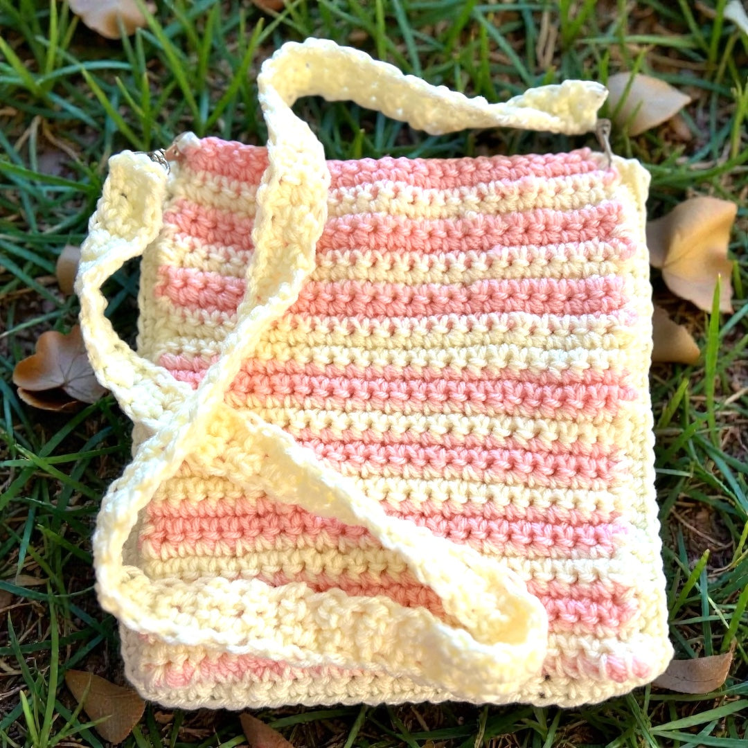 Hand crocheted bubblegumsling bag